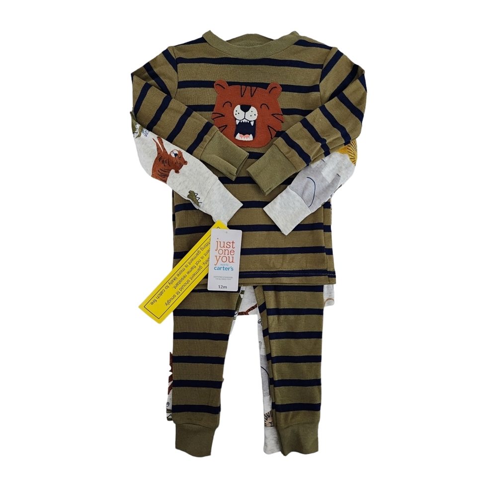 New! Cat & Jack Boy's 4pc Tiger Snug Fit Pajama Set
